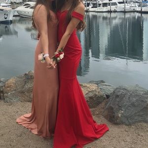 OFF THE SHOULDER RED PROM DRESS